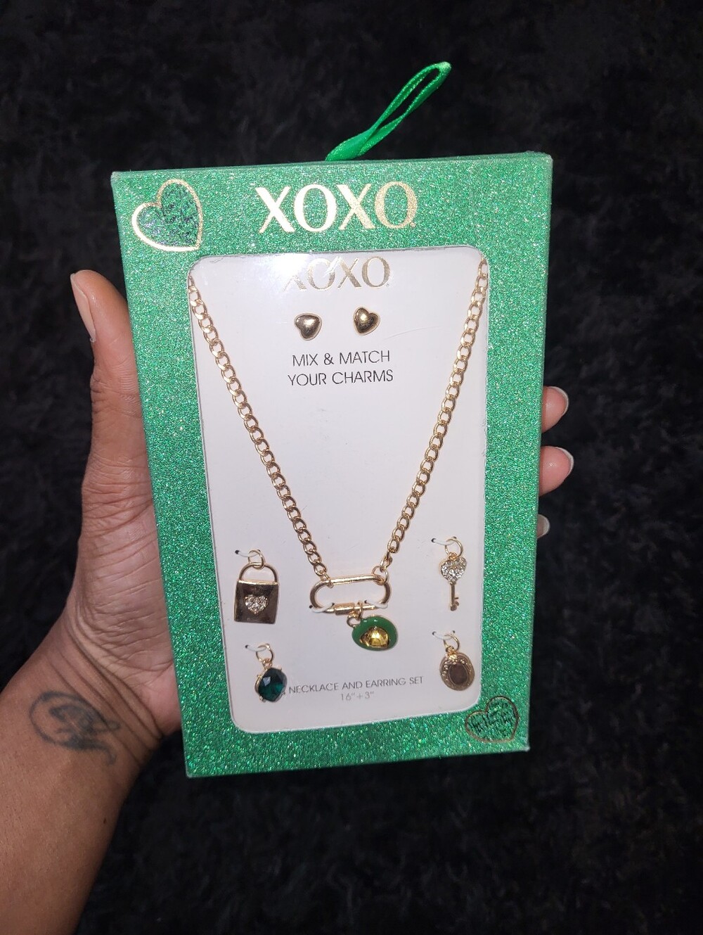 XOXO Gold-Tone Mix & Match Necklace and Earring Set with Green Accents